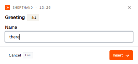 The small form a snippet with a fill in field opens